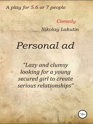 cover image of Personal ad. a play for 5.6 or 7 people